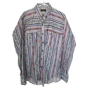 VTG Ruddock Bros. Mens L Multicolor All Over Print Button Down Western Shirt